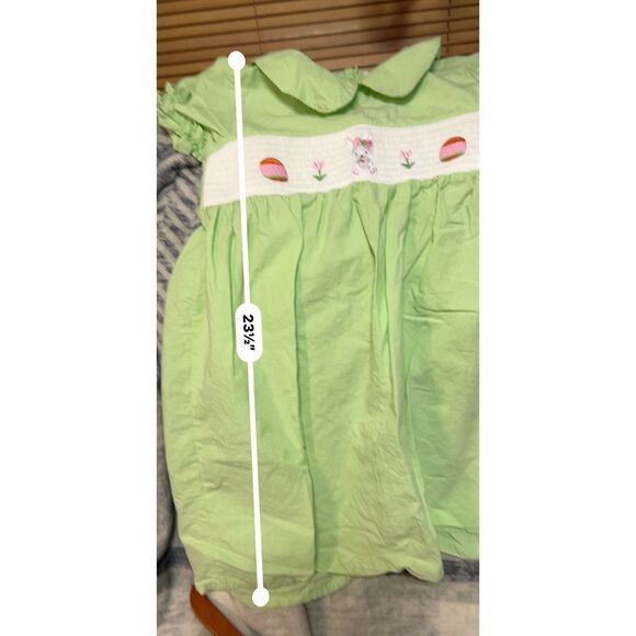 Marie Nicole Girls Green Smocked Easter Bunny Dress Size 5 / 6 Est Tagged 5XL - Picture 6 of 7